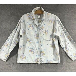 Vintage Tweety Bird Looney Tunes Blue Flannel Sleepwear Pajama Top Button Sz S